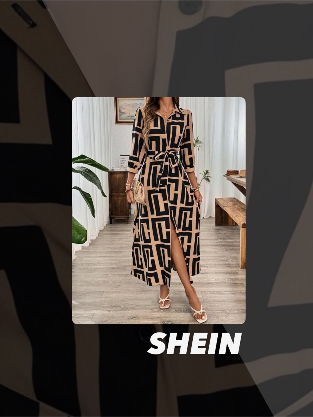 EUC SHEIN Greek Key Print Maxi Dress